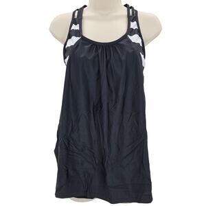 Zando Womans size M 2 Piece Tankini Boyshorts Swimsuit Stripe Black NWOT